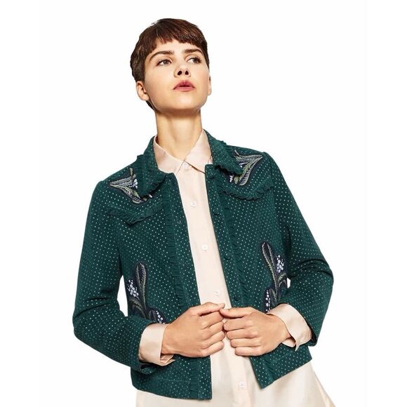 NWT Zara Woman Green Lambskin Embroidered Jacket M - Picture 3 of 16